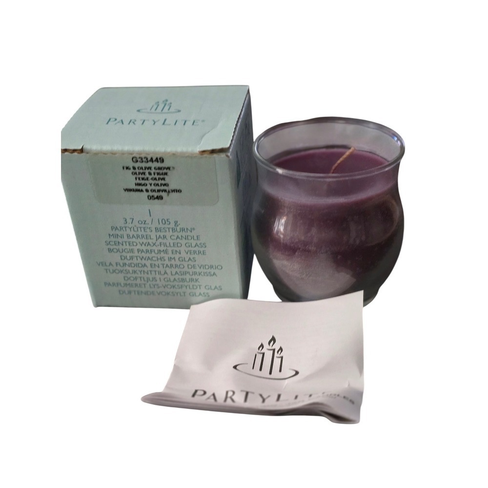 PartyLite Fig & Olive Grove Mini Barrel Jar‎ Candle G33449 Purple 3.7oz New